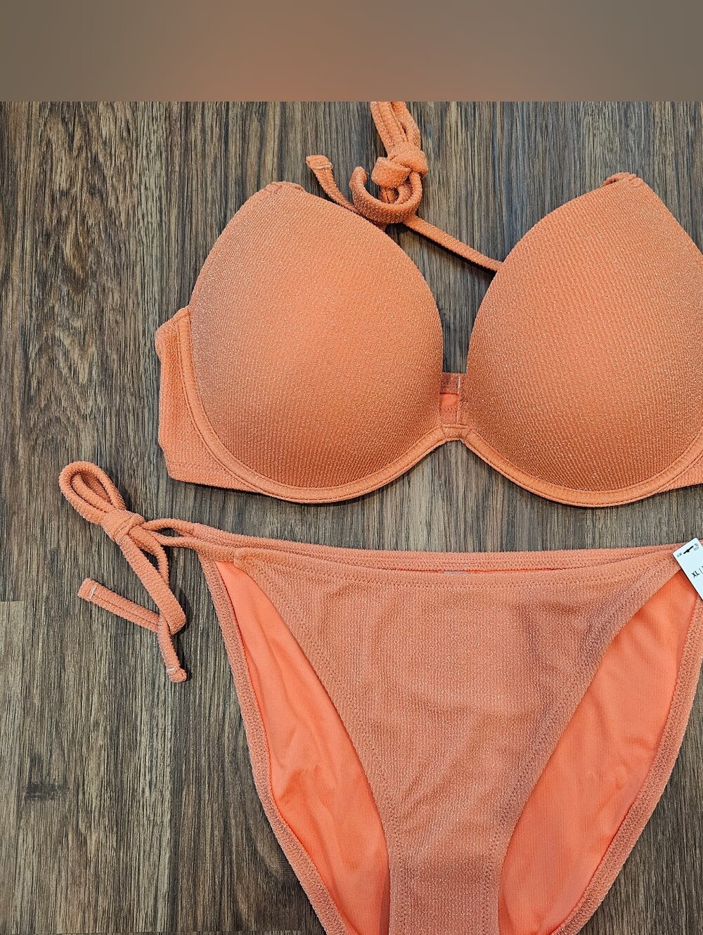 PINK Victoria's Secret Textured Tie-Side Bikini Set in Orange